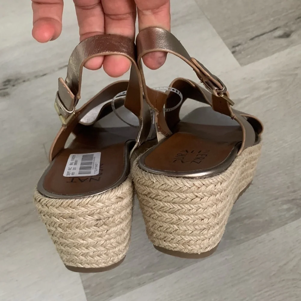 Naturalizer Oak Leather Slingback Espadrille Sandal Size 10 Gold shimmer leather